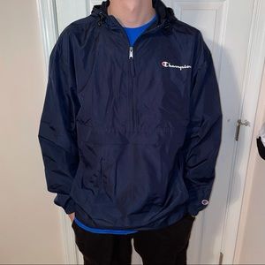 Navy Champion Long Sleeve Windbreaker with Quater Zip Mens